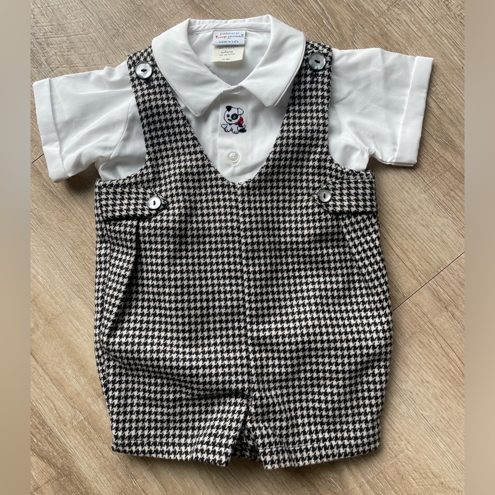 VTG NWT Imp Originals Set Houndstooth Overalls Collared Shirt